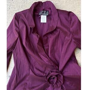 Alex Evenings Wrap top jacket Blouse Size S plum/purple ruffles flower